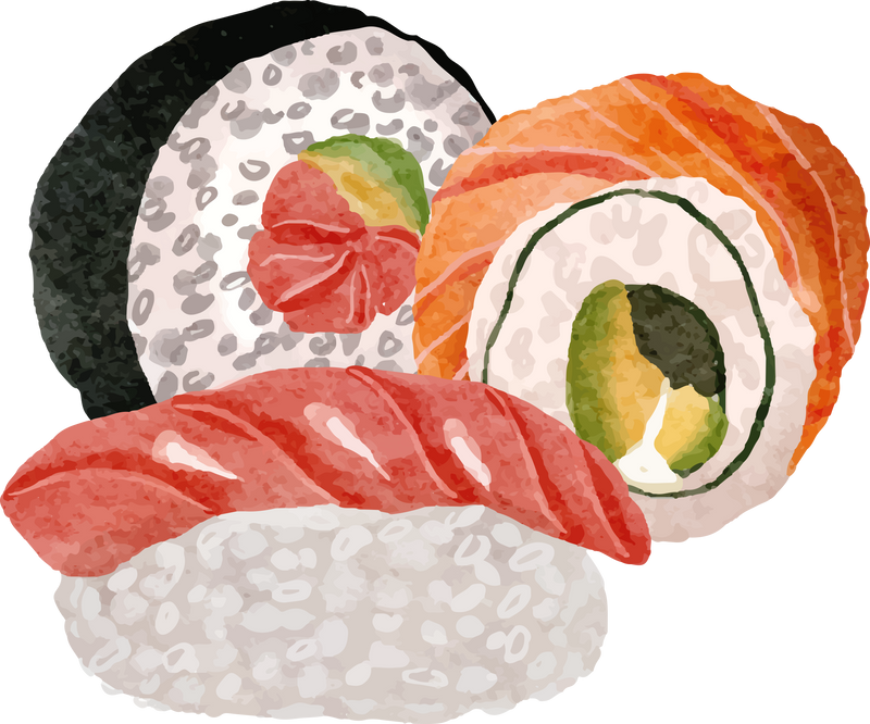 Watercolor Sushi Japanese Food Illustration